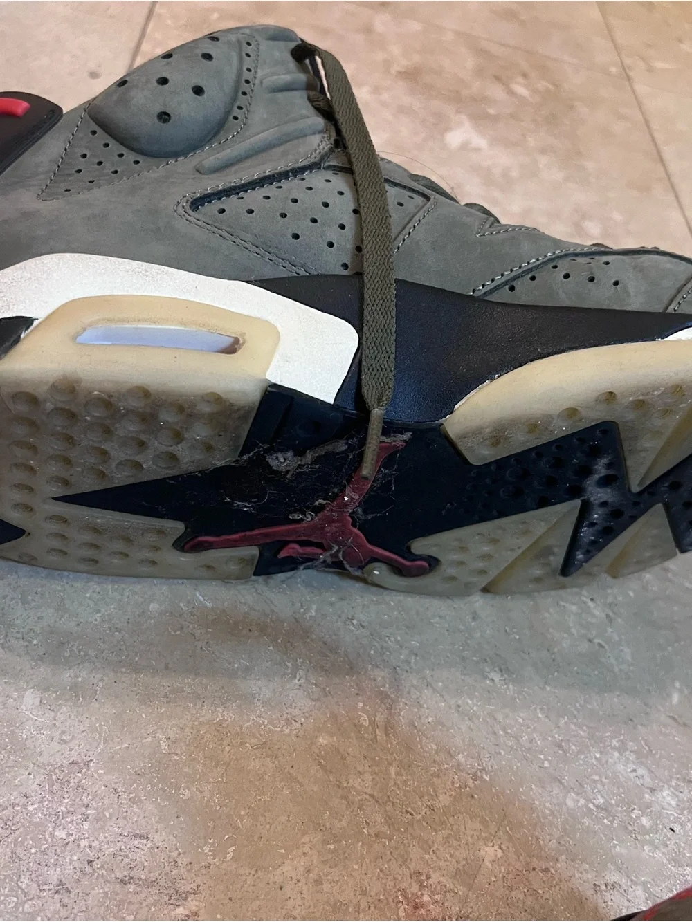 Jordan Olive Green and Black High-Top Sneakers with Red Accents